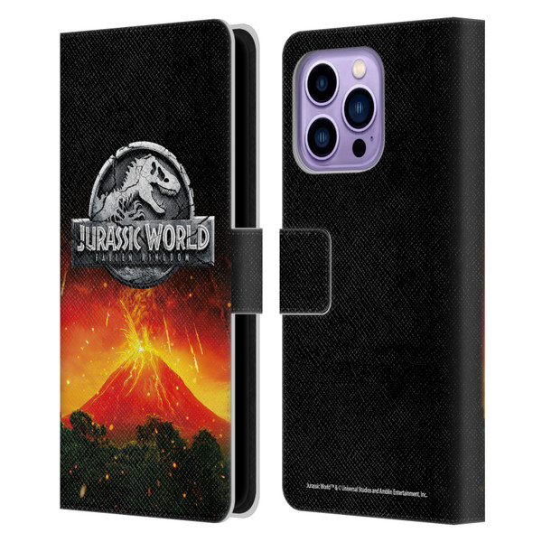 Jurassic World Fallen Kingdom Logo Volcano Eruption Leather Book Wallet Case Cover For Apple iPhone 14 Pro Max