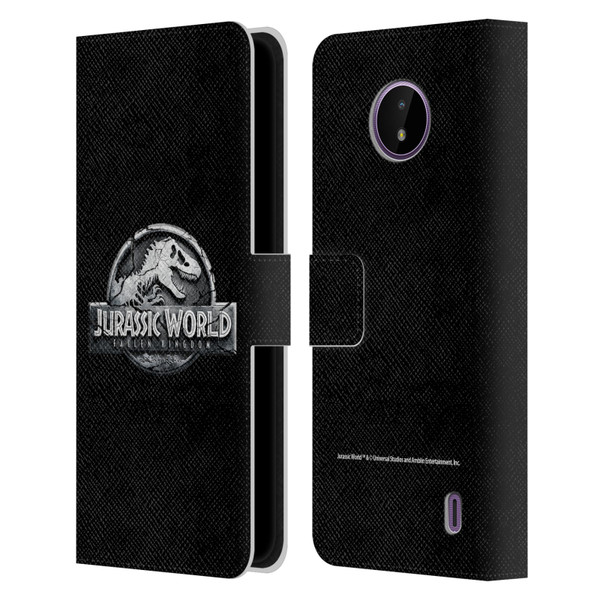 Jurassic World Fallen Kingdom Logo Plain Black Leather Book Wallet Case Cover For Nokia C10 / C20