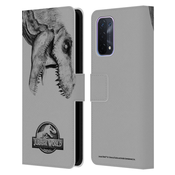 Jurassic World Fallen Kingdom Logo T-Rex Leather Book Wallet Case Cover For OPPO A54 5G