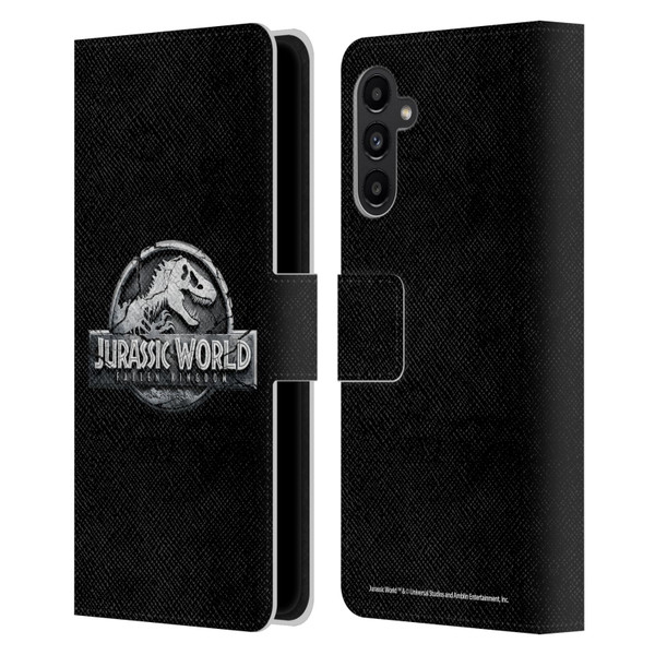 Jurassic World Fallen Kingdom Logo Plain Black Leather Book Wallet Case Cover For Samsung Galaxy A13 5G (2021)