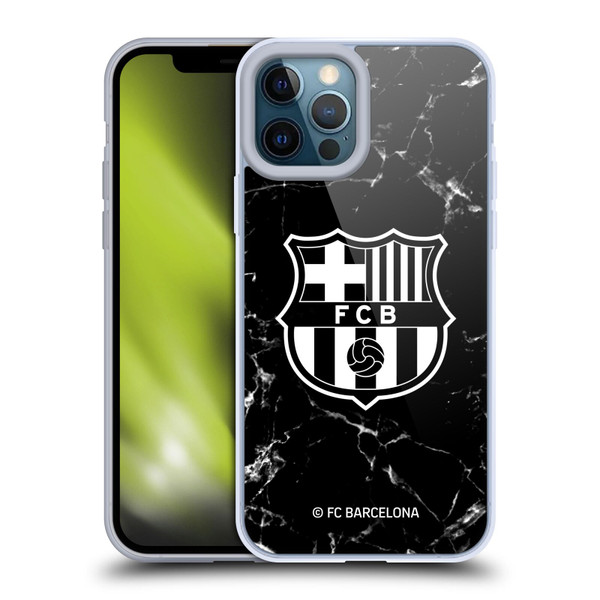 FC Barcelona Crest Patterns Black Marble Soft Gel Case for Apple iPhone 12 Pro Max & MagSafe