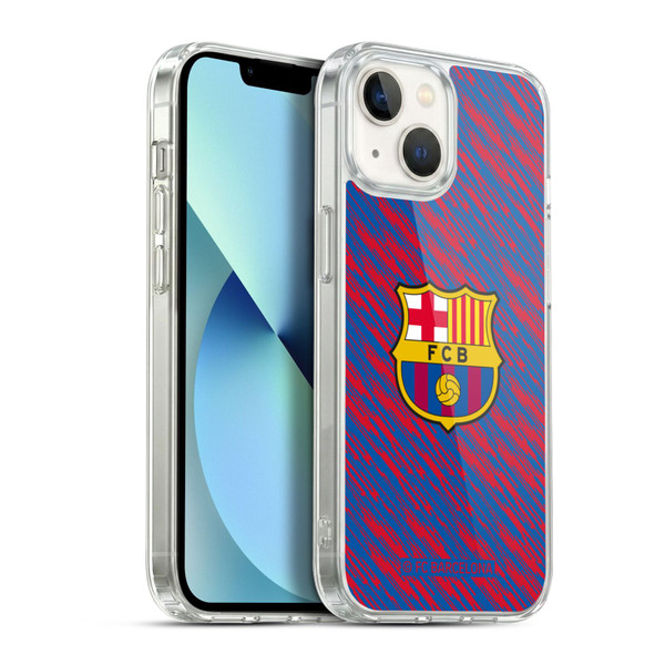 FC Barcelona Crest Patterns Glitch Soft Gel Case for Apple iPhone 13