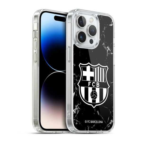 FC Barcelona Crest Patterns Black Marble Soft Gel Case for Apple iPhone 13 Pro & MagSafe