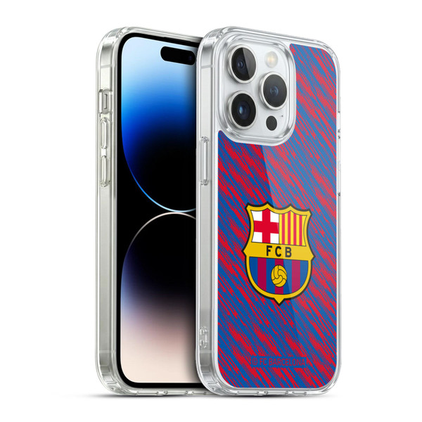 FC Barcelona Crest Patterns Glitch Soft Gel Case for Apple iPhone 13 Pro & MagSafe