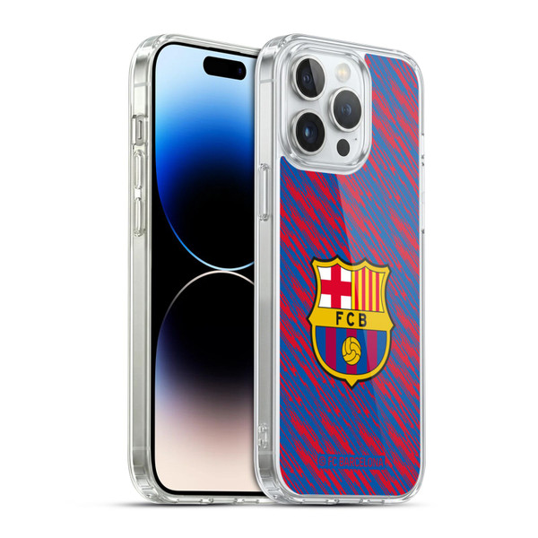 FC Barcelona Crest Patterns Glitch Soft Gel Case for Apple iPhone 14 Pro Max & MagSafe