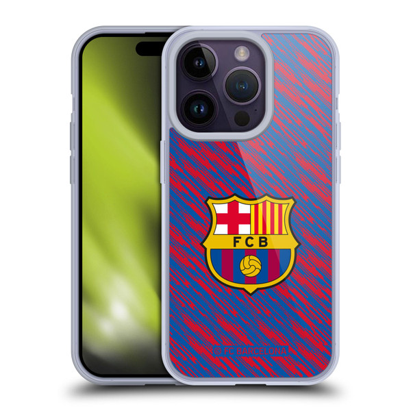 FC Barcelona Crest Patterns Glitch Soft Gel Case for Apple iPhone 14 Pro
