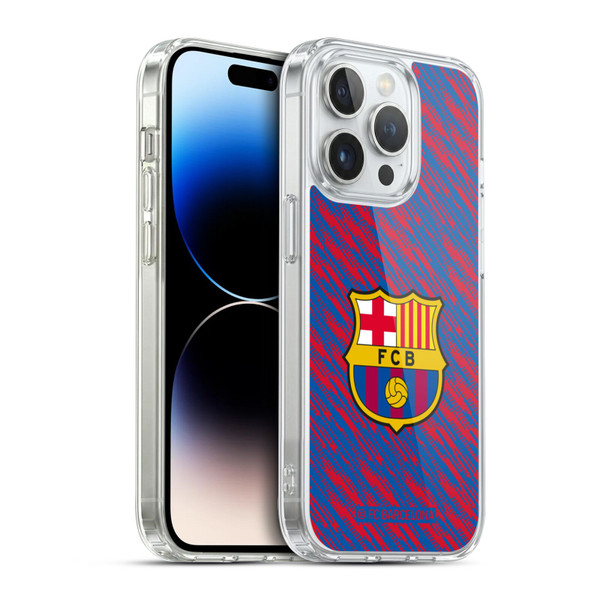 FC Barcelona Crest Patterns Glitch Soft Gel Case for Apple iPhone 14 Pro & MagSafe