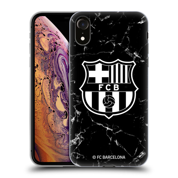FC Barcelona Crest Patterns Black Marble Soft Gel Case for Apple iPhone XR