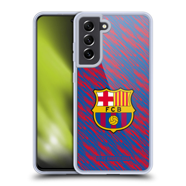 FC Barcelona Crest Patterns Glitch Soft Gel Case for Samsung Galaxy S21 FE 5G & MagSafe