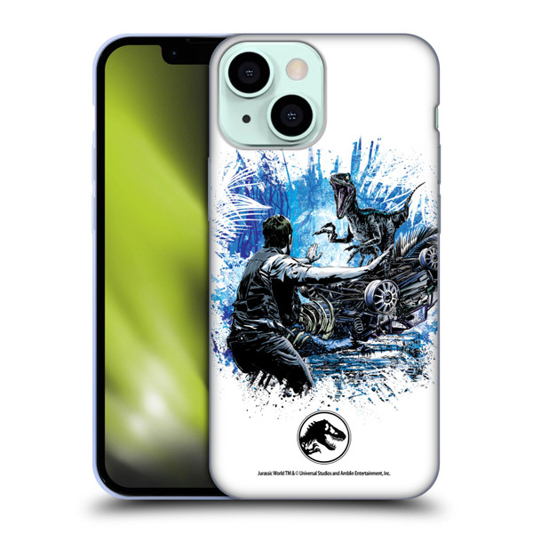 Jurassic World Fallen Kingdom Key Art Blue & Owen Distressed Look Soft Gel Case for Apple iPhone 13 Mini