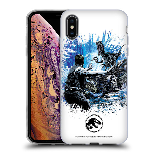 Jurassic World Fallen Kingdom Key Art Blue & Owen Distressed Look Soft Gel Case for Apple iPhone XS Max