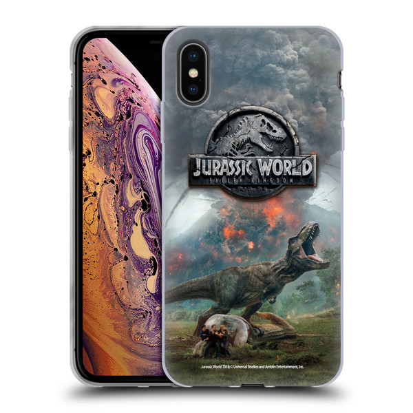 Jurassic World Fallen Kingdom Key Art T-Rex Volcano Soft Gel Case for Apple iPhone XS Max
