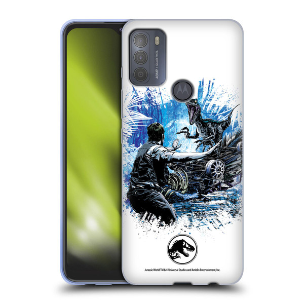 Jurassic World Fallen Kingdom Key Art Blue & Owen Distressed Look Soft Gel Case for Motorola Moto G50