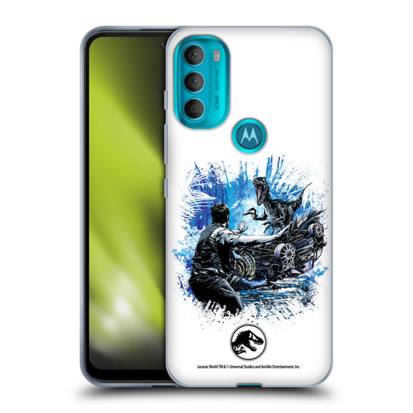 Jurassic World Fallen Kingdom Key Art Blue & Owen Distressed Look Soft Gel Case for Motorola Moto G71 5G