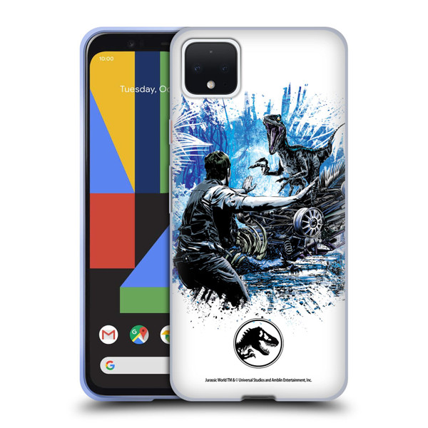 Jurassic World Fallen Kingdom Key Art Blue & Owen Distressed Look Soft Gel Case for Google Pixel 4 XL
