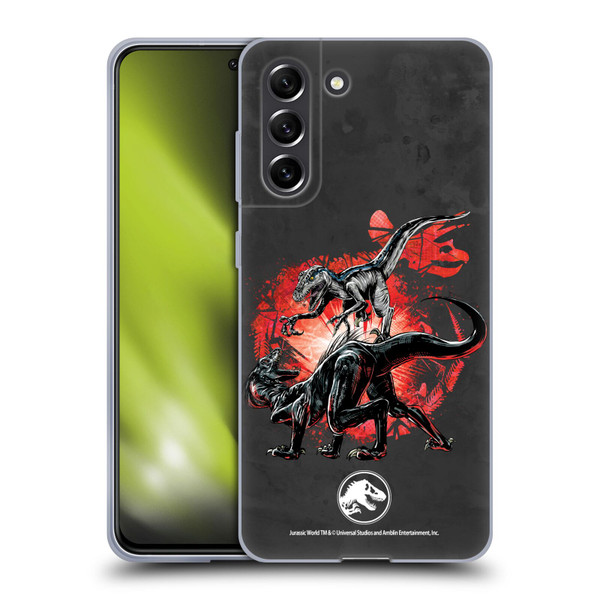 Jurassic World Fallen Kingdom Key Art Raptors Battle Soft Gel Case for Samsung Galaxy S21 FE 5G