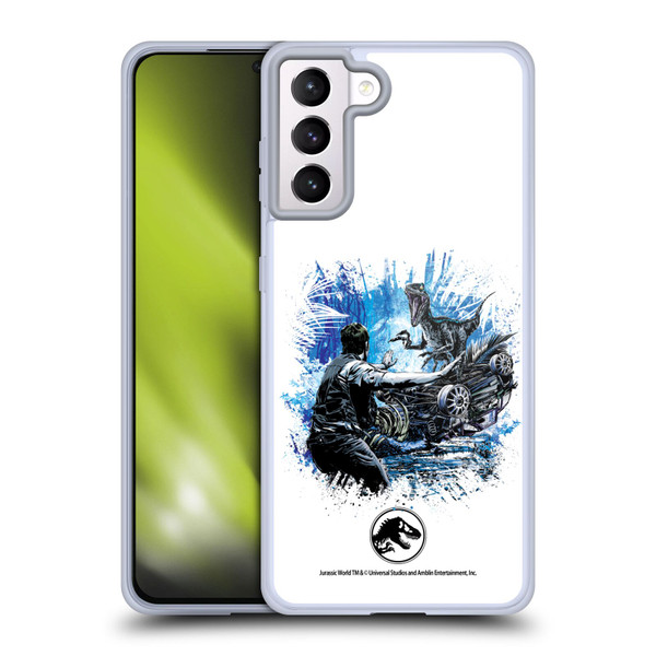 Jurassic World Fallen Kingdom Key Art Blue & Owen Distressed Look Soft Gel Case for Samsung Galaxy S21+ 5G