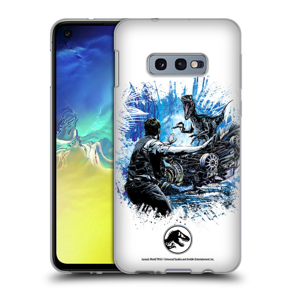 Jurassic World Fallen Kingdom Key Art Blue & Owen Distressed Look Soft Gel Case for Samsung Galaxy S10e