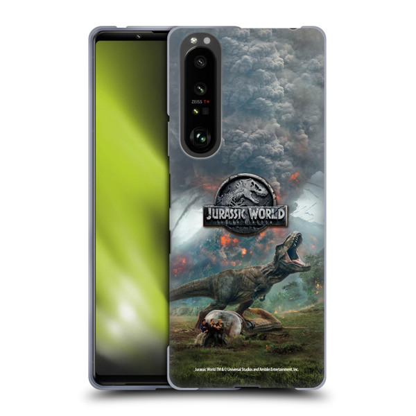 Jurassic World Fallen Kingdom Key Art T-Rex Volcano Soft Gel Case for Sony Xperia 1 III