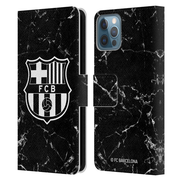FC Barcelona Crest Patterns Black Marble Leather Book Wallet Case Cover For Apple iPhone 12 / iPhone 12 Pro