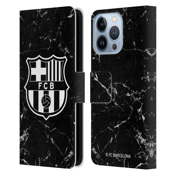 FC Barcelona Crest Patterns Black Marble Leather Book Wallet Case Cover For Apple iPhone 13 Pro
