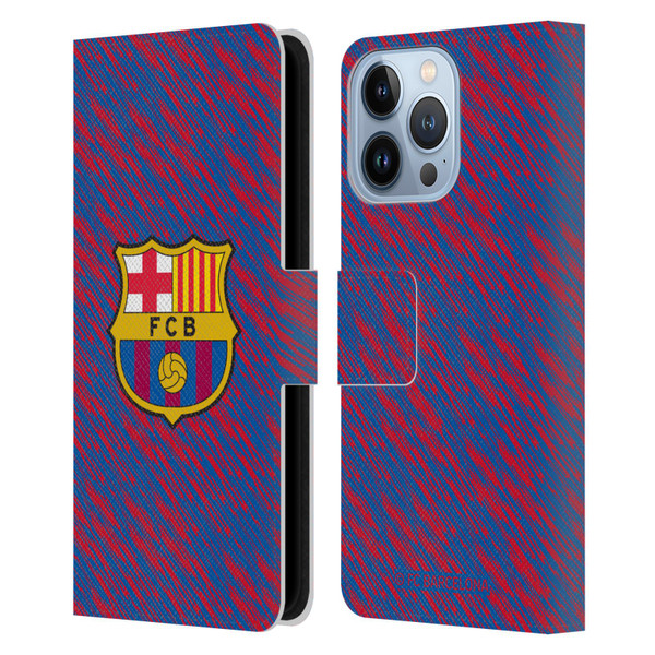 FC Barcelona Crest Patterns Glitch Leather Book Wallet Case Cover For Apple iPhone 13 Pro