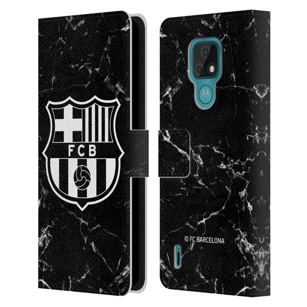 FC Barcelona Crest Patterns Black Marble Leather Book Wallet Case Cover For Motorola Moto E7