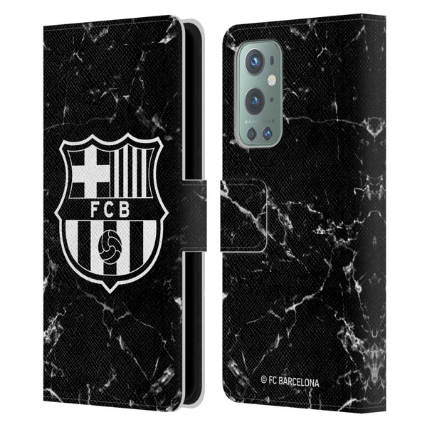 FC Barcelona Crest Patterns Black Marble Leather Book Wallet Case Cover For OnePlus 9