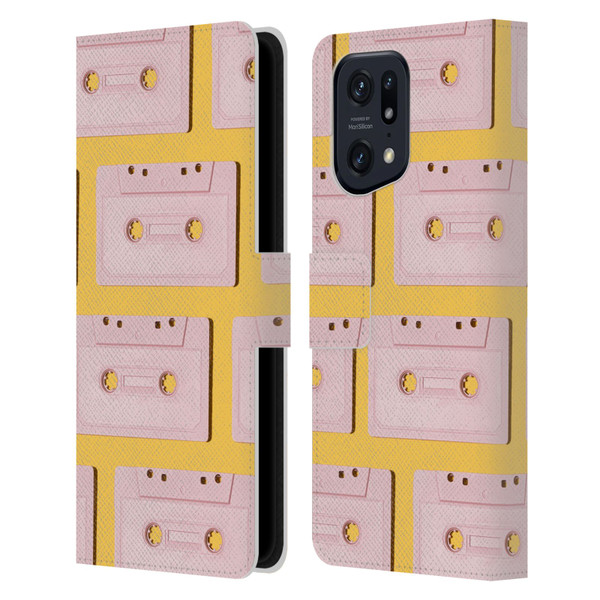 Pepino De Mar Patterns 2 Cassette Tape Leather Book Wallet Case Cover For OPPO Find X5 Pro