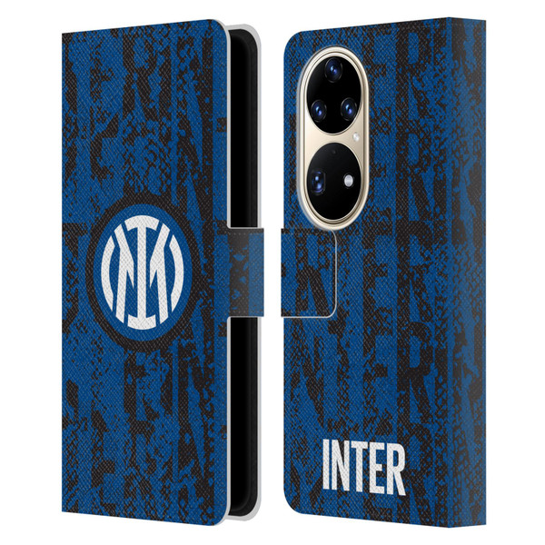 Fc Internazionale Milano Patterns Snake Wordmark Leather Book Wallet Case Cover For Huawei P50 Pro