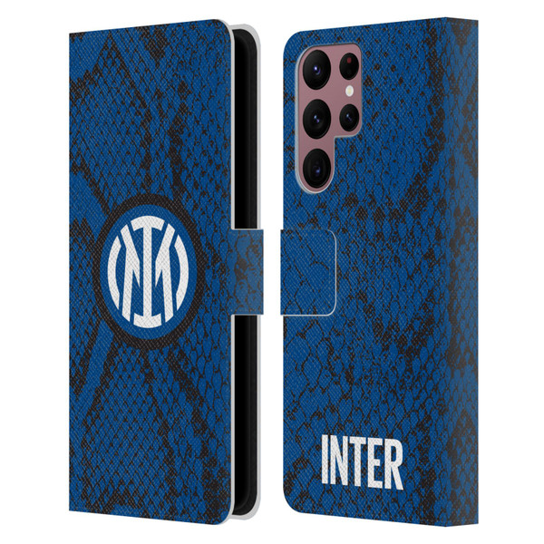 Fc Internazionale Milano Patterns Snake Leather Book Wallet Case Cover For Samsung Galaxy S22 Ultra 5G