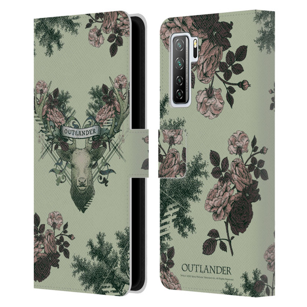 Outlander Composed Graphics Floral Deer Leather Book Wallet Case Cover For Huawei Nova 7 SE/P40 Lite 5G