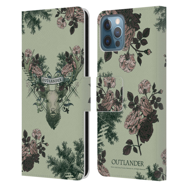 Outlander Composed Graphics Floral Deer Leather Book Wallet Case Cover For Apple iPhone 12 / iPhone 12 Pro