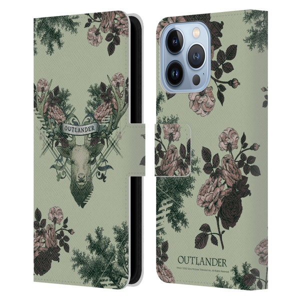 Outlander Composed Graphics Floral Deer Leather Book Wallet Case Cover For Apple iPhone 13 Pro
