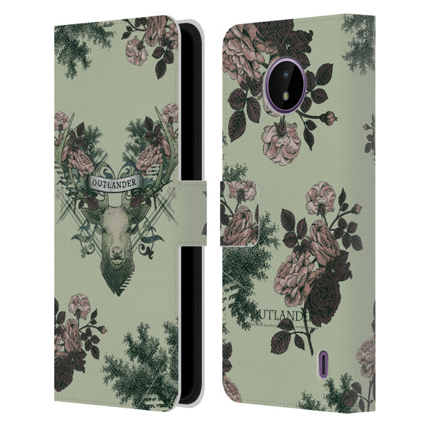 Outlander Composed Graphics Floral Deer Leather Book Wallet Case Cover For Nokia C10 / C20