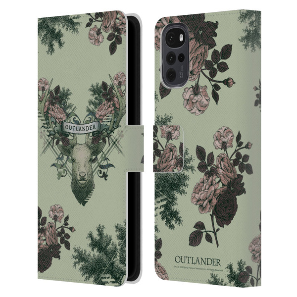 Outlander Composed Graphics Floral Deer Leather Book Wallet Case Cover For Motorola Moto G22