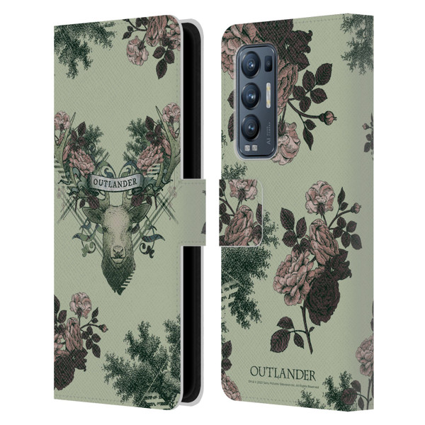 Outlander Composed Graphics Floral Deer Leather Book Wallet Case Cover For OPPO Find X3 Neo / Reno5 Pro+ 5G