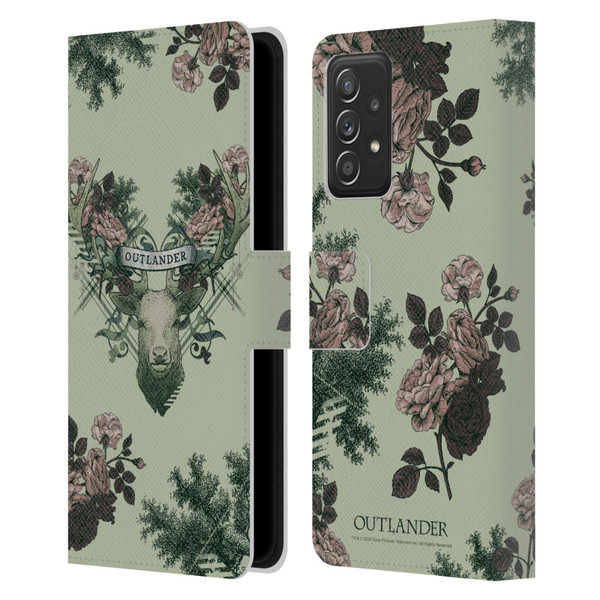 Outlander Composed Graphics Floral Deer Leather Book Wallet Case Cover For Samsung Galaxy A53 5G (2022)