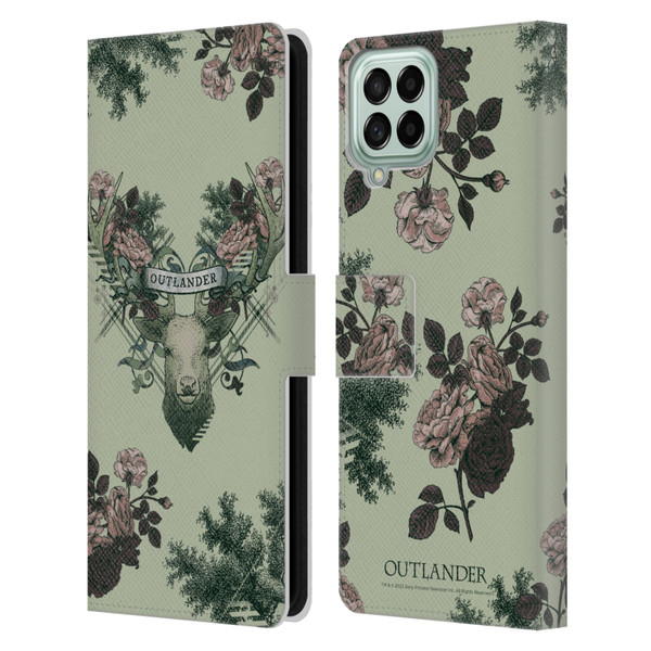 Outlander Composed Graphics Floral Deer Leather Book Wallet Case Cover For Samsung Galaxy M53 (2022)
