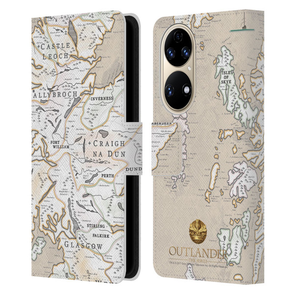 Outlander Seals And Icons Map Leather Book Wallet Case Cover For Huawei P50