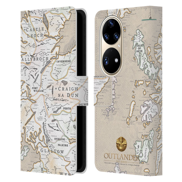 Outlander Seals And Icons Map Leather Book Wallet Case Cover For Huawei P50 Pro