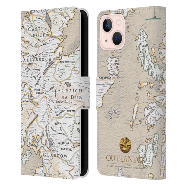 Outlander Seals And Icons Map Leather Book Wallet Case Cover For Apple iPhone 13