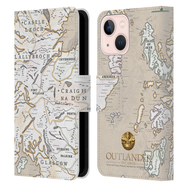 Outlander Seals And Icons Map Leather Book Wallet Case Cover For Apple iPhone 13 Mini