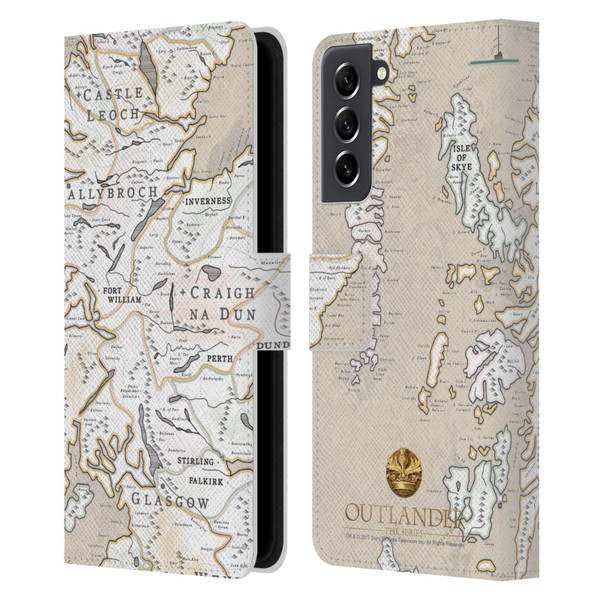 Outlander Seals And Icons Map Leather Book Wallet Case Cover For Samsung Galaxy S21 FE 5G