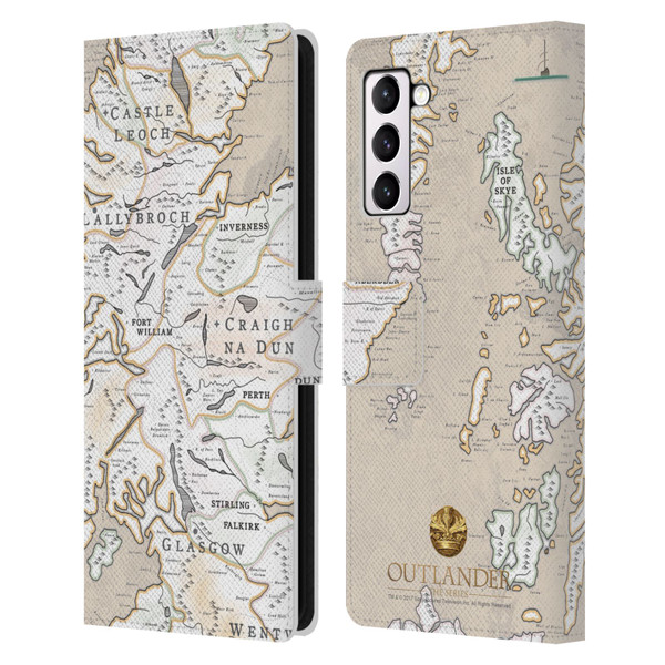 Outlander Seals And Icons Map Leather Book Wallet Case Cover For Samsung Galaxy S21+ 5G