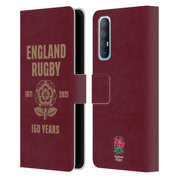 England Rugby Union 150th Anniversary Red Leather Book Wallet Case Cover For OPPO Find X2 Neo 5G