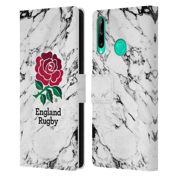 England Rugby Union Marble White Leather Book Wallet Case Cover For Huawei P40 lite E