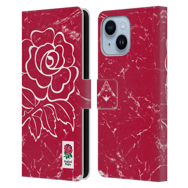 England Rugby Union Marble Red Leather Book Wallet Case Cover For Apple iPhone 14 Plus