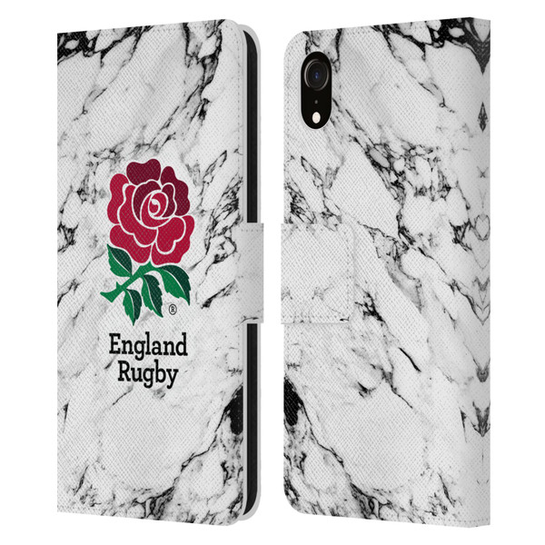 England Rugby Union Marble White Leather Book Wallet Case Cover For Apple iPhone XR