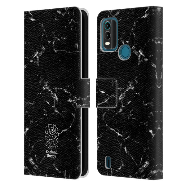 England Rugby Union Marble Black Leather Book Wallet Case Cover For Nokia G11 Plus